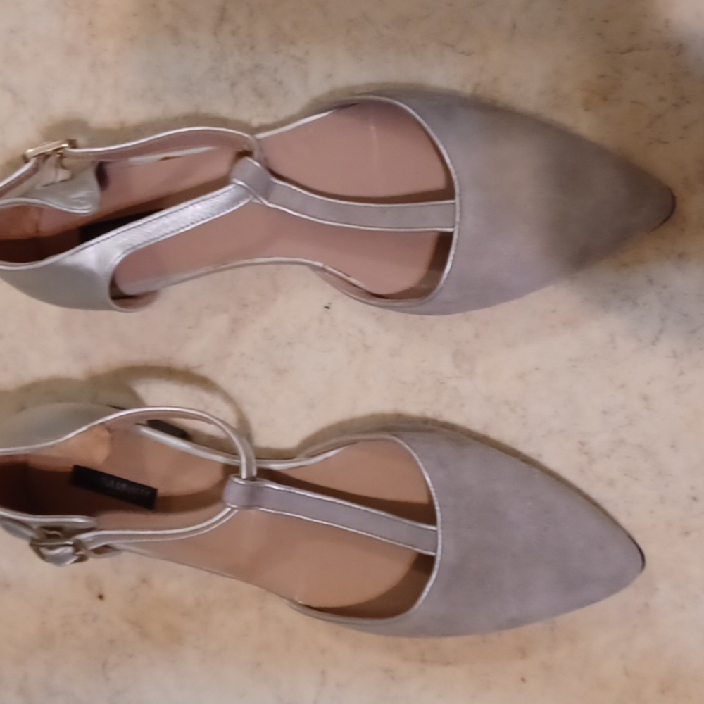 MARINA RINALDI Women's Silver and Tan T-STRAPED FLATS - Picture 3 of 6